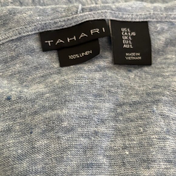 Tahari Cardigan LARGE Blue Linen Open Front Hooded Lightweight Sweater Casual - Picture 9 of 10